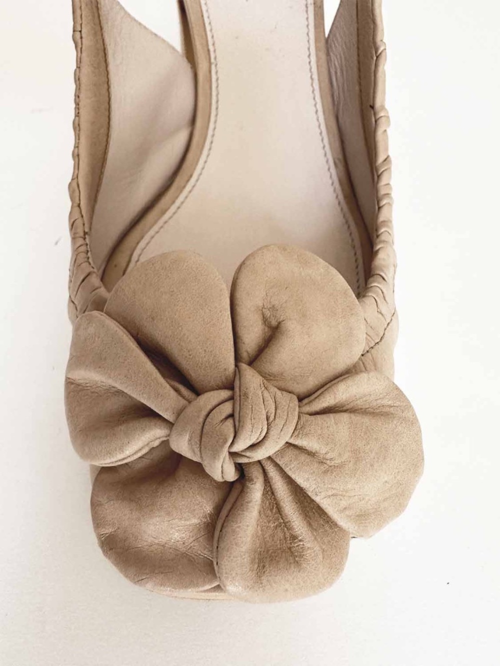 Prada Milano Nude Leather Flower Slingback Block Heel Pumps Sz 38 Italy RARE - Picture 3 of 10
